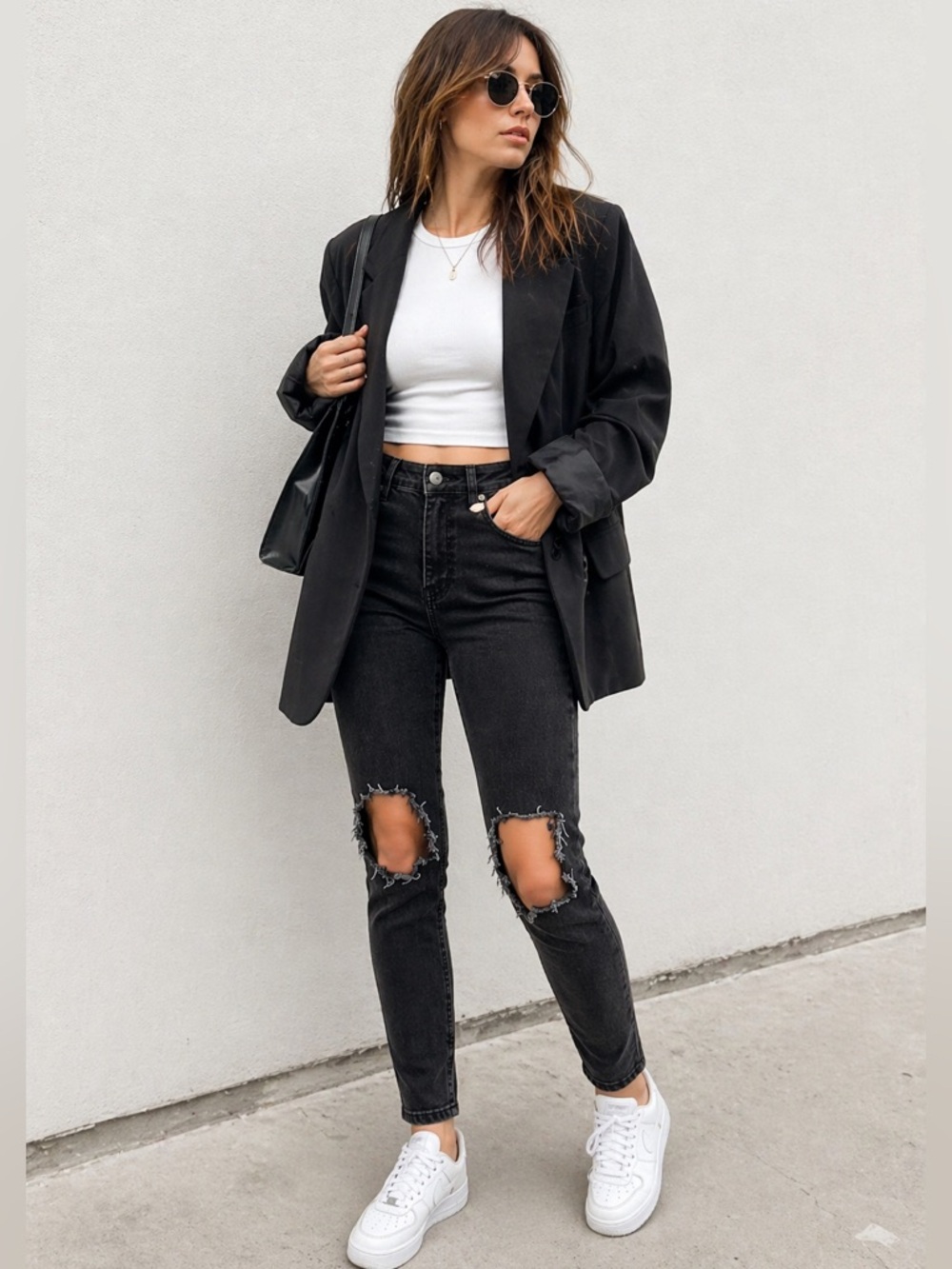Free People Black Distressed High Rise Skinny Jeans Size 29 Stretch Ankle Fit